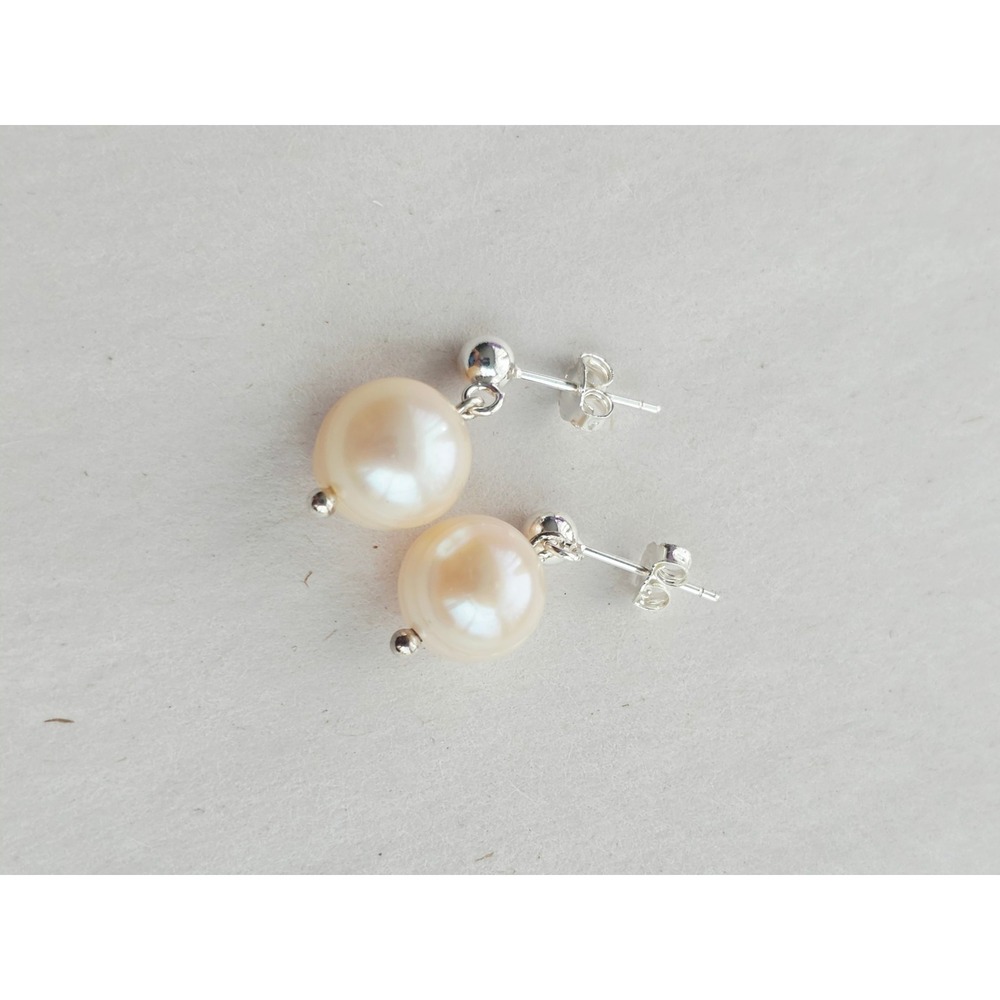 Handmade Genuine Pearl Sterling Silver 925 Drop Earrings Minimalist Cream white